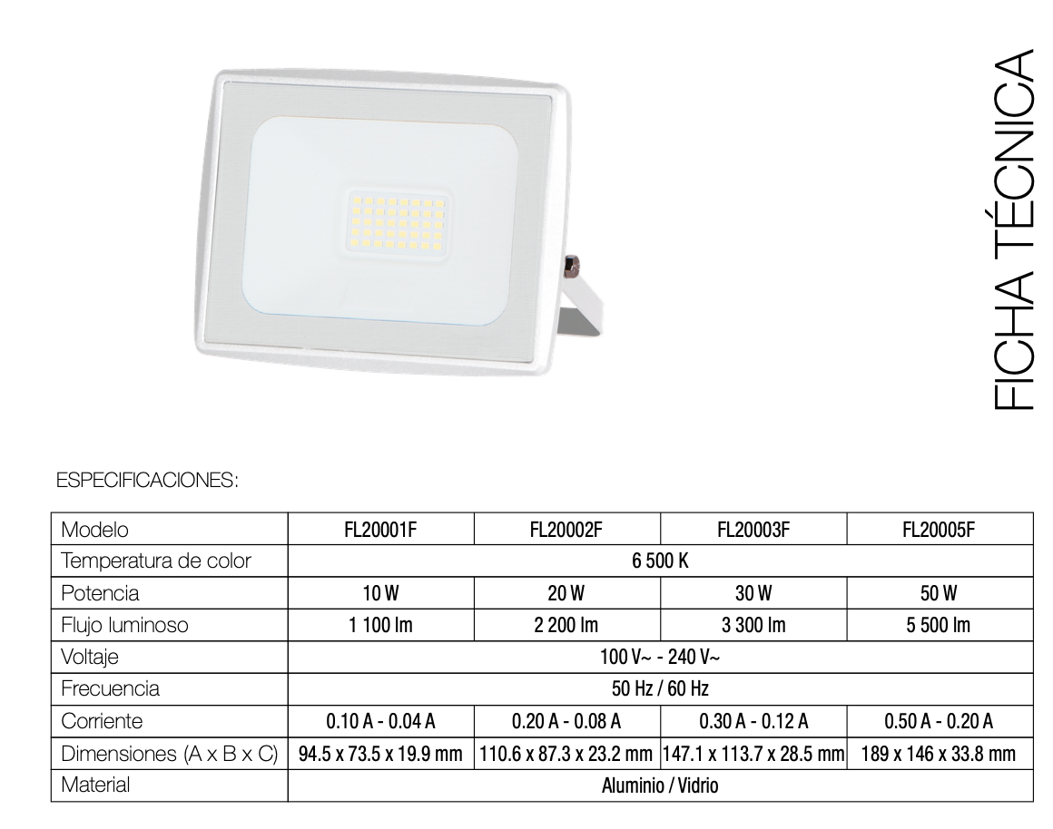 Reflector LED Halley 50 Watts Blanco